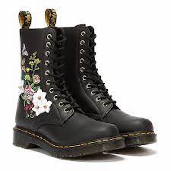 Dr. Martens Women's 1490 Floral Bloom Leather Vonda Butterfly Mid-Calf Boots - Picture 5 of 13